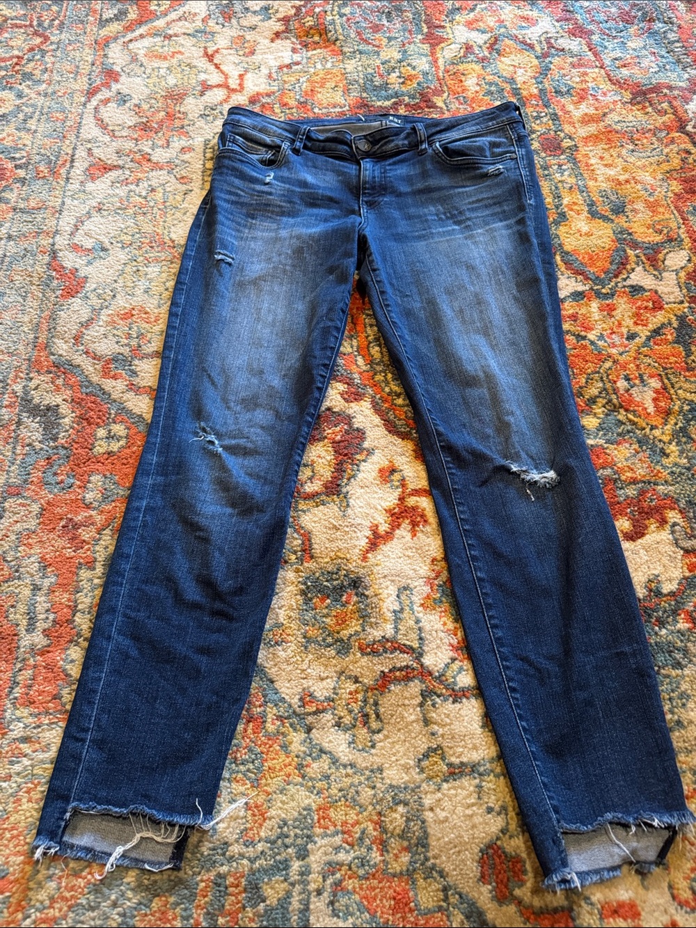 Dark Wash Distressed Women's Jeans - Blue